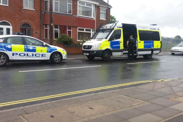 The scene in Grove Road, Drayton, yesterday afternoon