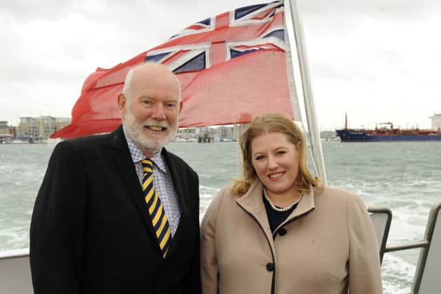 Gosport Borough Council leader Mark Hook and Portsmouth City Council leader Donna Jones on board the Gosport ferry