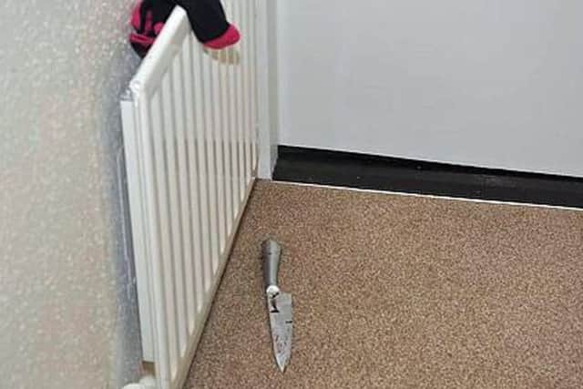 The knife Crystal Smith used to stab her husband Simon Smith