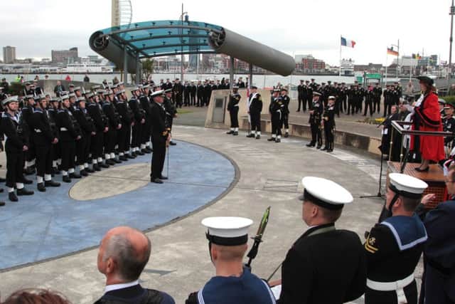 HMS Sultan's freedom parade in Gosport at the Falklands Gardens Picture: Matt Bull / Gosport Borough Council