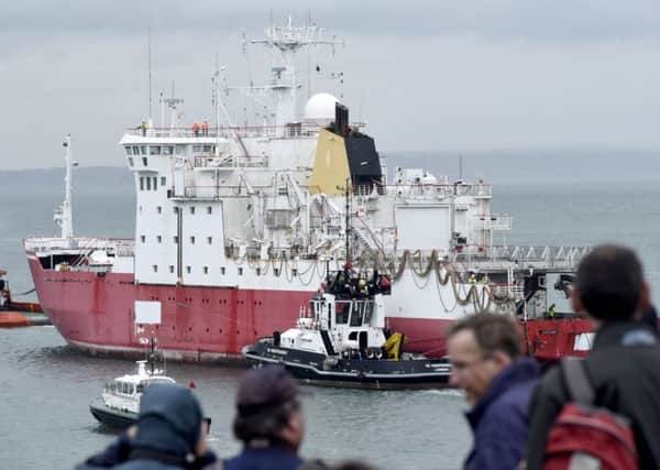 HMS Endurance being towed out of Portsmouth this afternoon Picture: Tom Harrison/ Solent News & Photo Agency