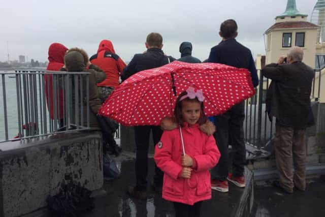 Angel Wright, from Havant, seeing Endurance off from the Round Tower in Old Portsmouth