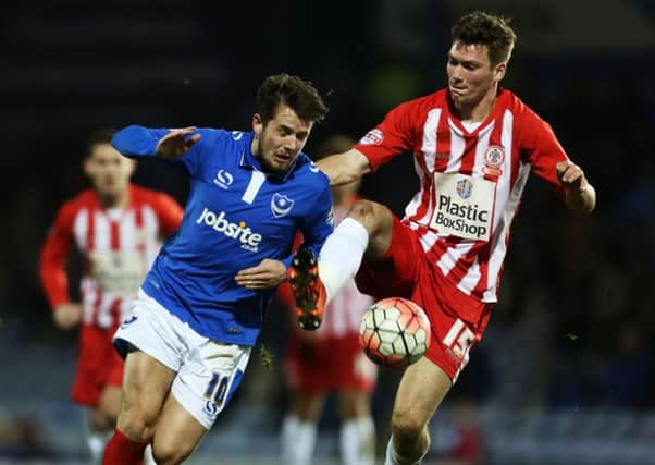 Joe Wright, right, in action for Accrington against Pompey last season, has moved to Doncaster Rovers from Huddersfield Picture: Joe Pepler