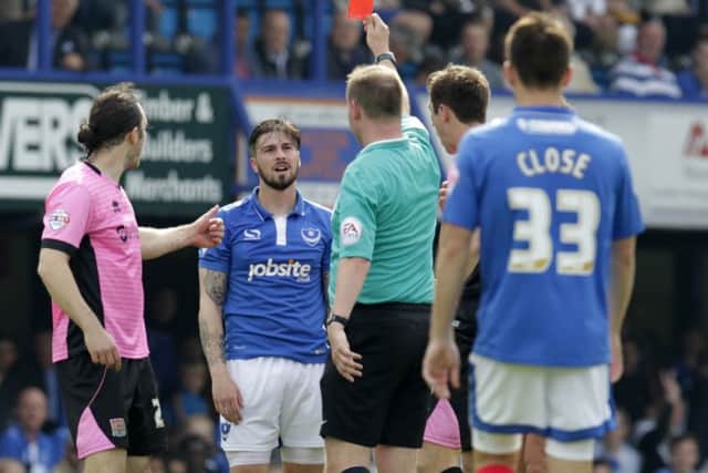 Kieron Freeman sees red against Northampton on the final day of the League Two season Picture: Barry Zee