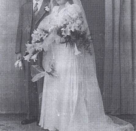 MARRIED JUST FIVE WEEKS 
Laurence and Iris Pearce nee Kane on their wedding day.