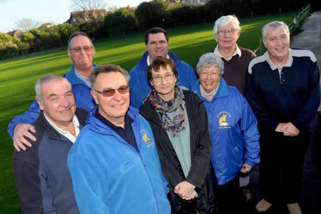 (Back l-r) Richard Frazer, Peter Jackson, Derek Francis and Rob Roberts with (front l-r) Brian Kelsey, Diane O'Connor, Avril Griffiths and Tom Start, next to the proposed site of the all-weather pitch