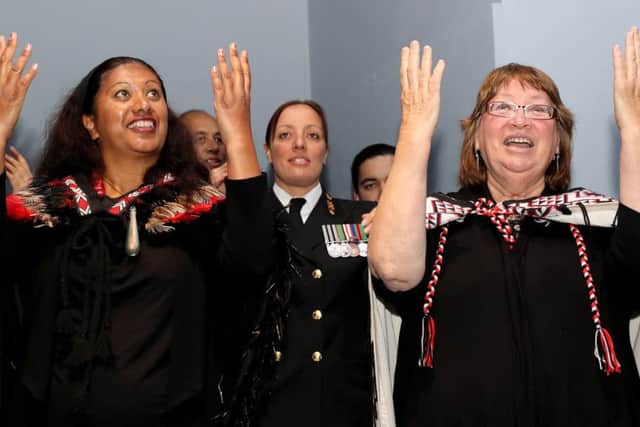 Members of the London-based Ngati Ranana tribe performing waiata - traditional songs - for the First Sea Lord, Admiral Sir Philip Jones Picture: L(Phot) Kyle Heller