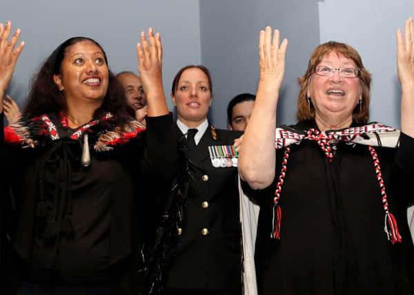 Members of the London-based Ngati Ranana tribe performing waiata - traditional songs - for the First Sea Lord, Admiral Sir Philip Jones Picture: L(Phot) Kyle Heller