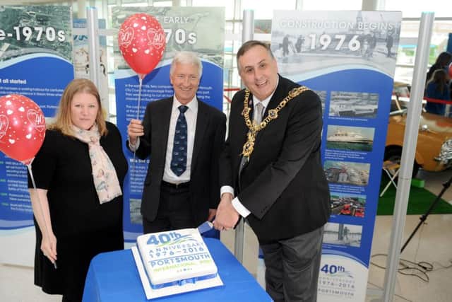 Leader of Portsmouth City Council Donna Jones, Martin Putman, port manager and the Lord Mayor of Portsmouth David Fuller. Picture: Sarah Standing