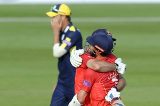 Essex celebrate after sealing a narrow win over Hampshire in the Royal London One-Day Cup Picture: Neil Marshall