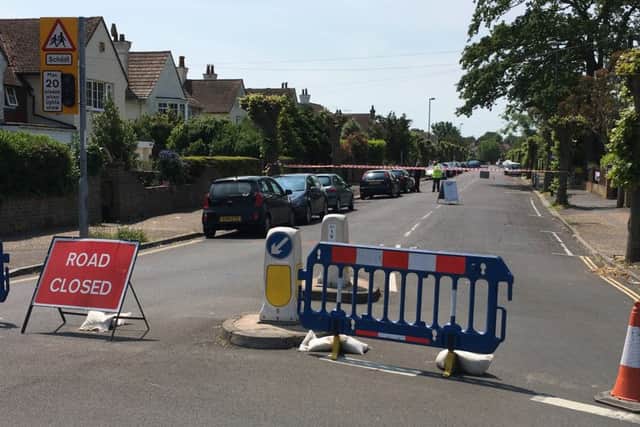 Half of Victoria Drive in Bognor is expected to remain closed for some time from the Linden Road junction