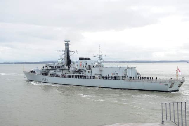 The Type 23 HMS Iron Duke leaving Portsmouth in January for a six-month deployment to northern Europe