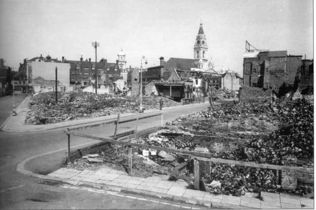THEN A dramatic view across the blitzed area south of the Guildhall with Russell Street running away from the camera at an oblique angle. These pictures are taken from my latest book War-torn Portsmouth  Then, After and Now. Its available (Â£9.99) from Waterstones, Commercial Road, Portsmouth; New 2 U, High Street, Cosham; Portsmouth Cathedral bookshop, and newsagents
JG Riley, in Locksway Road, Milton.