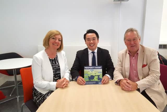 Alan Mak MP with (left) Havant Councils chief executive Sandy Hopkins and (right) leader Mike Cheshire
