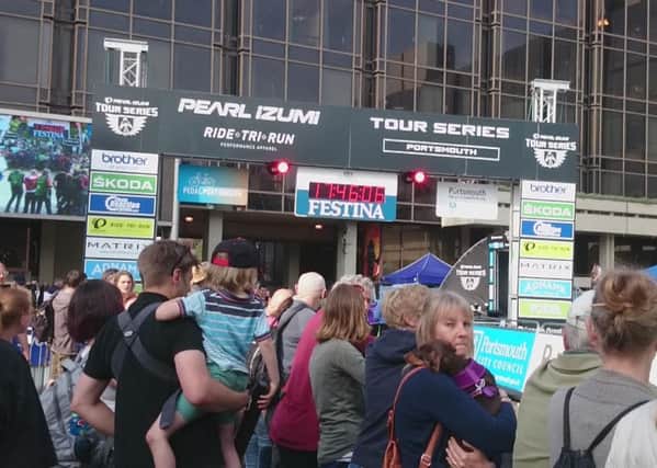 Spectators gather outside Portsmouth Guildhall ahead of the Pearl Izumi cycling races