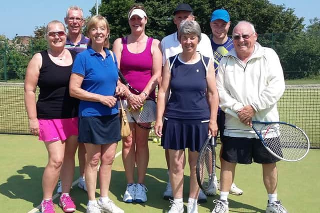 Ryde Lawn 3 and Rowlands Castle players, left to right, Dawn Wears, Matt Bennett, Jenny Boswell, Heather Churches, Bob Greenham, Jane Whitaker, Jim Churches and Alan Best