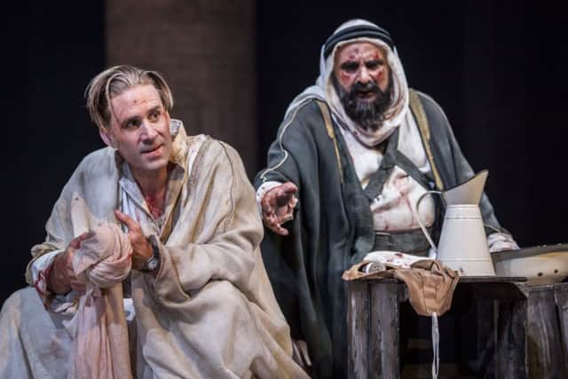 Joseph Fiennes as T.E. Lawrence and Peter Polycarpou as Sheik Auda Abu Tayi. Picture: Johan Persson