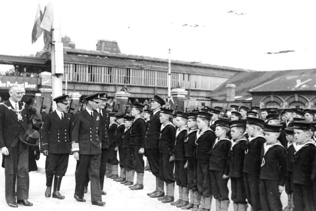 Can you imagine how proud these young naval cadets must have been to be inspected by no less than King George VI when he visited Portsmouth on September 30, 1942?
It must have been a great occasion for the lads and I wonder if there are any still about who recognise themselves and remember that day?
