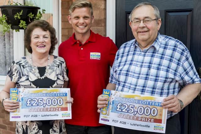 From left, Carol Day, Jeff Brazier and Bill Day. Carol and Bill both won Â£25,000 on the People's Lottery