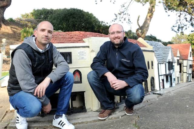 22/3/2016 (EB) real lifeBrothers Dean and Mark Wilson from Portsmouth, have bought the model village in Southsea from Mark's mother-in-law. She and business partner Mike Armet owned it for 15 years and Mark always loved going down and helping out. It was his dream to own it one day.Pictured is: (l-r) Mark Wilson (41) and his brother Dean Wilson (34).Picture: Sarah Standing (160534-8908) PPP-160323-222246001