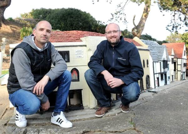 22/3/2016 (EB) real life

Brothers Dean and Mark Wilson from Portsmouth, have bought the model village in Southsea from Mark's mother-in-law. She and business partner Mike Armet owned it for 15 years and Mark always loved going down and helping out. It was his dream to own it one day.

Pictured is: (l-r) Mark Wilson (41) and his brother Dean Wilson (34).

Picture: Sarah Standing (160534-8908) PPP-160323-222246001