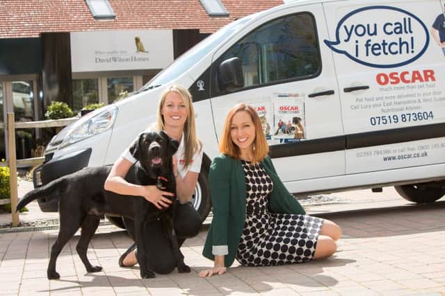 Lucy Banks from Oscar Pet Foods with Danielle Merrick from David Wilson Homes and Charlie the dog