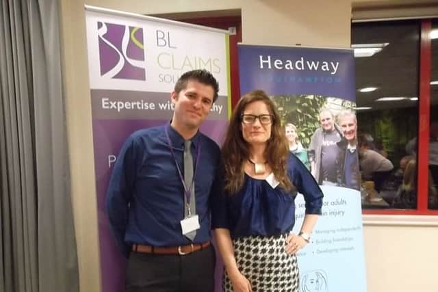 Quiz organizer Martin Usher, from BL Claims Solicitors, and Jo Hillier, from Headway Southampton, at a quiz at the law firm's Chandler's Ford office