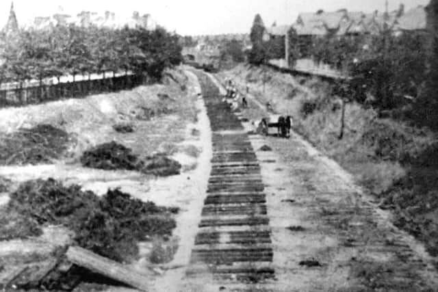Taken from what is now Old Bridge Road looking north towards Albert Road bridge,, the East Southsea branch line being lifted.
