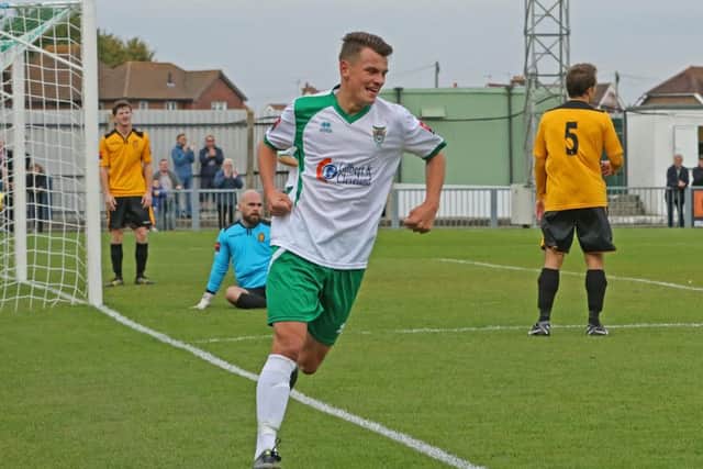 Alfie Rutherford celebrates scoring for Bognor. Picture: Tim Hale