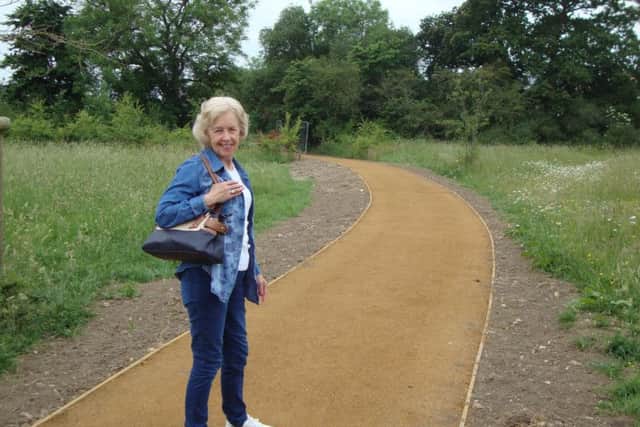 Patricia Stallard, walking the new pedestrian route between the two halves of the Waterlooville Major Development Area