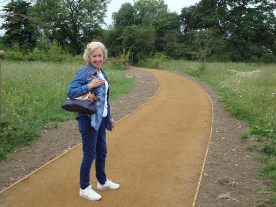 Patricia Stallard, walking the new pedestrian route between the two halves of the Waterlooville Major Development Area