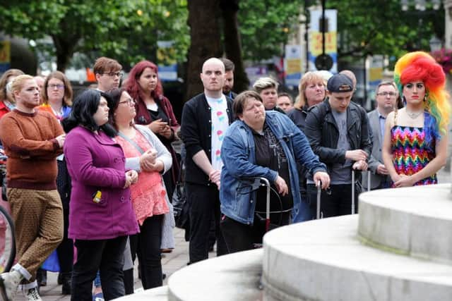 The vigil tonight in Guildhall Square, Portsmouth for the victims of Orlando nightclub shootings 

Picture: Sarah Standing (160893-2937)