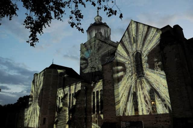 Luxmuralis used the cathedral as a backdrop to a light show last night Picture: Sarah Standing (160894-4068)