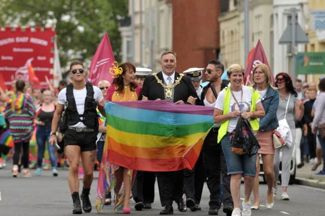 The march makes its way to Southsea Common, led by Lord Mayor David Fuller 		  Picture: Mick Young (160762-04)