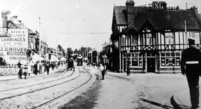 jpns-25-06-16 rw festing

FESTING ROAD JUNCTION FROM ALBERT ROAD BRIDGE

A very early pre 1912 photograph taken from the Albert Road bridge over the East Southsea railway. The Festing Hotel is to the right. Notice the  railings to the far left.