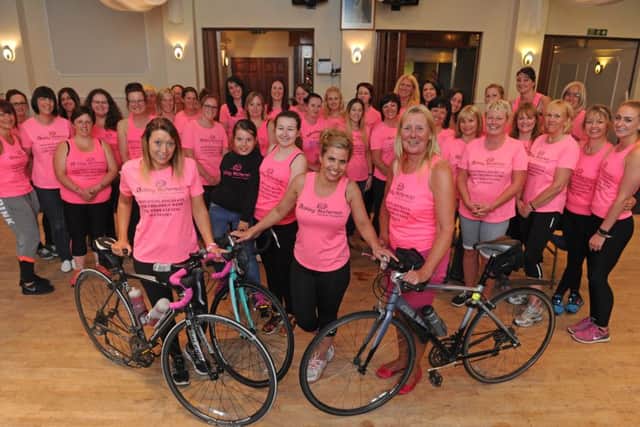 A group of women are undertaking a 150-mile bike ride to raise money for the Oakley Waterman Caravan Foundation. Oakleys mum Lorraine Waterman, centre front, with friends and supporters
Picture: Ian Hargreaves (160842-3)
