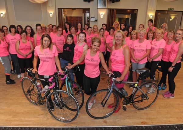 A group of women are undertaking a 150-mile bike ride to raise money for the Oakley Waterman Caravan Foundation. Oakleys mum Lorraine Waterman, centre front, with friends and supporters
Picture: Ian Hargreaves (160842-3)