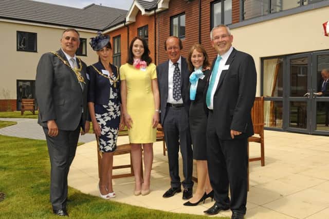From left, The Lord Mayor of Portsmouth David Fuller, The Lady Mayoress Leza Tremorin, Hartford Court general manager Lesley-Ann Oxford, Fred Dinenage, Hartford Homes brand director Jo Gavin and CEO Sean Gavin Picture: Malcolm Wells (160622-1892)