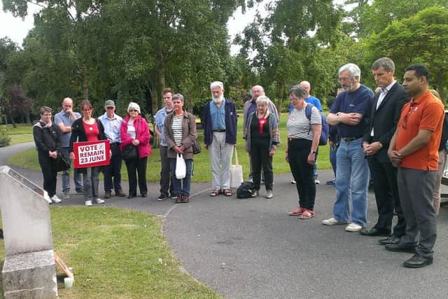 People gathered at The Workers' Memorial in Portsmouth to remember MP Jo Cox tonight