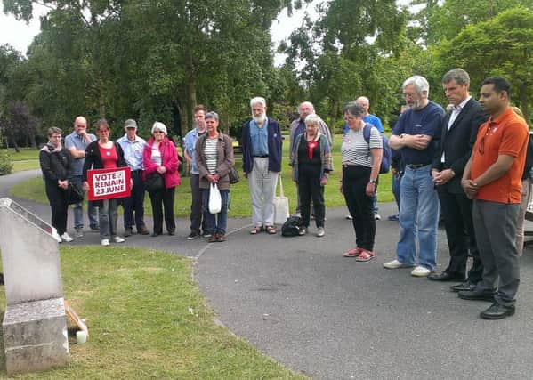 People gathered at The Workers' Memorial in Portsmouth to remember MP Jo Cox tonight