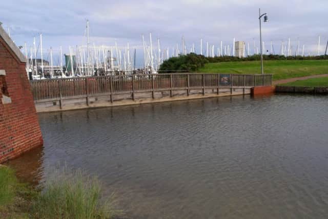 The ramparts in Gosport which is now full of water after the sluice gates were opened when the dead fish were discovered