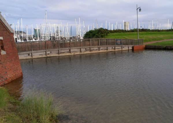 The ramparts in Gosport which is now full of water after the sluice gates were opened when the dead fish were discovered