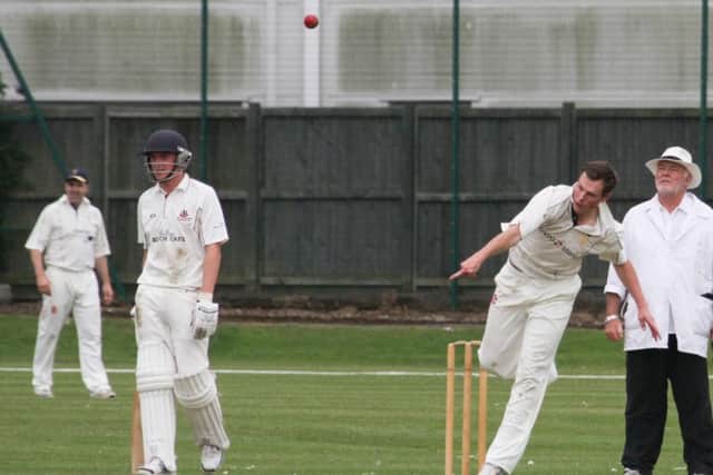 United Services captain Matt Easton bowling against Portsmouth & Southsea last weekend. Picture: Habibur Rahman (160902_8283)