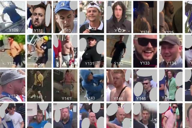 Undated handout composite photos issued by the National Police Chiefs' Council showing some of the 72 England football fans suspected of being involved in violence in Marseille, France, ahead of England's Euro 2016 game against Russia. Picture: National Police Chiefs' Council/PA Wire