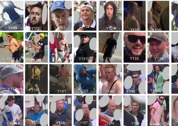 Undated handout composite photos issued by the National Police Chiefs' Council showing some of the 72 England football fans suspected of being involved in violence in Marseille, France, ahead of England's Euro 2016 game against Russia. Picture: National Police Chiefs' Council/PA Wire