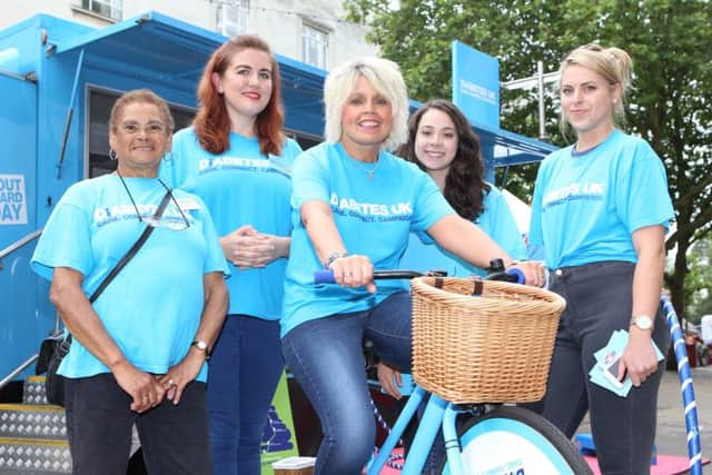 The Diabetes UK Team encouraging the general public to exercise and eat healthily - Christine Edwards, Chloe Miles, Maria Hull, Charlie Mason and Chelsea Campbell
Picture: Habibur Rahman (160911-4)