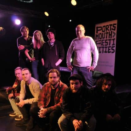 The 
All  About The Song finalists - at the back Southerlies, with at the front soloists John Bradley and Aaron Middleton and Shoot The Duke 
Picture: Mick Young
 (160772-05)