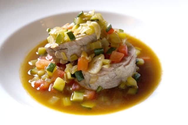 Tomato-braised shoulder of lamb.