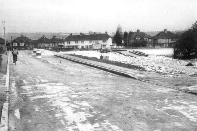 CHALK NOT SNOW Peronne Road bridge looking north towards Tudor Crescent with the A27 construction at an early stage, 1968