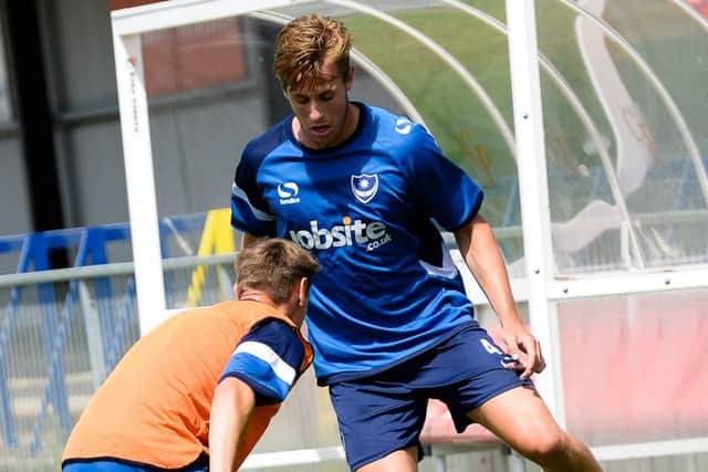 Former Pompey defender Adam Webster in pre-season training last summer Picture: Joe Pepler